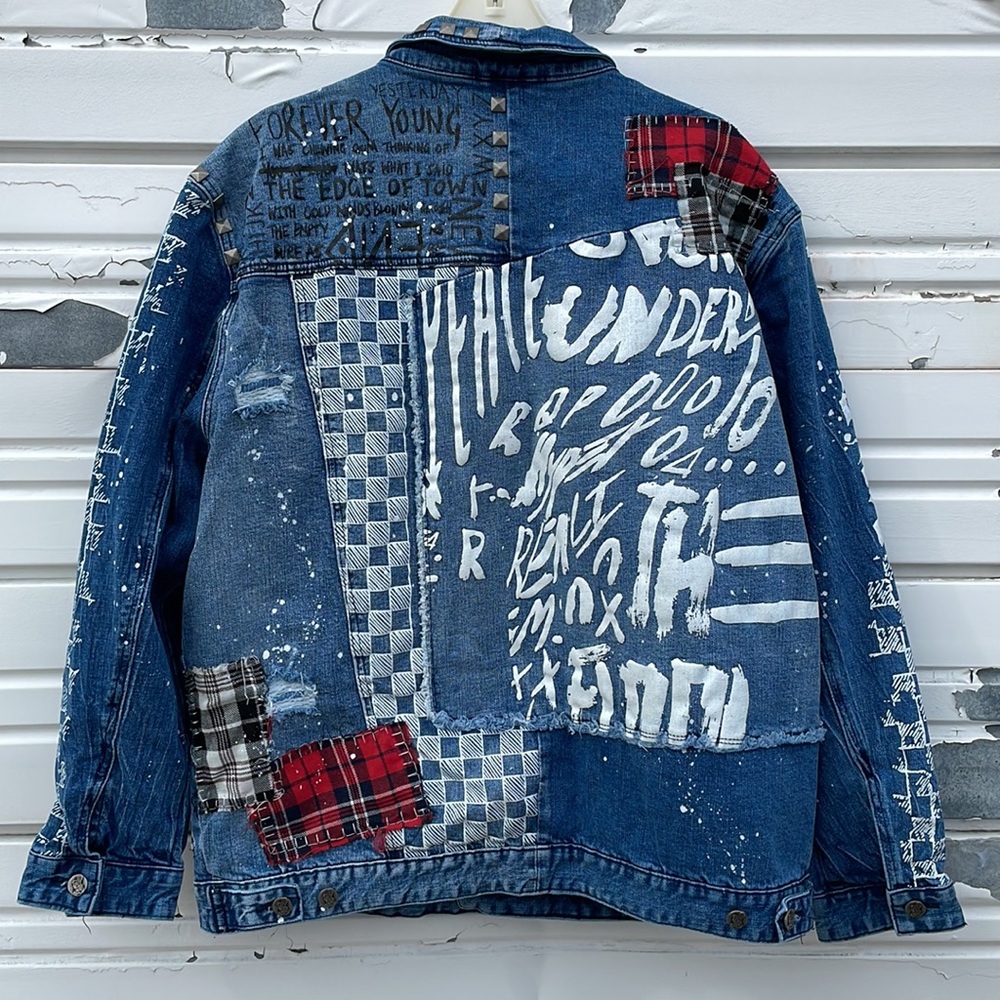 GRINDHOUSE // Blue Split Design with Graffiti Jacket Mens Big & Tall Sz 3XL RARE